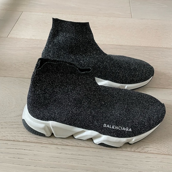 Balenciaga Speed Sneakers Slip-on Cotton blend Glitter black silver - Picture 2 of 5